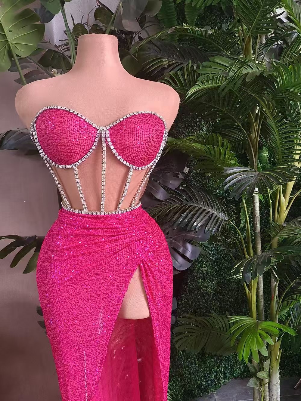 Casual All-match Shiny Rhinestone Sequins Top Dress Suit