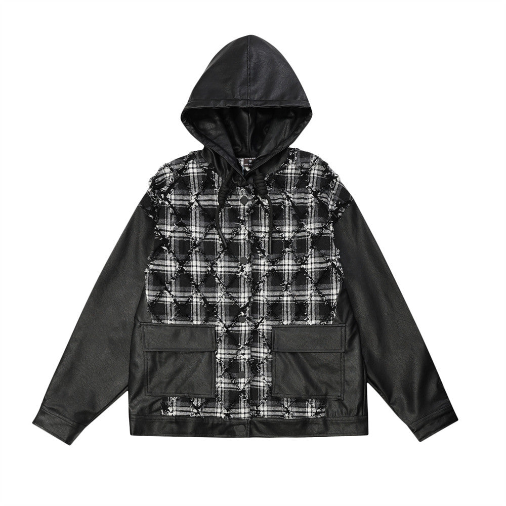 Manteau deux pièces en simili cuir PU avec coutures contrastées