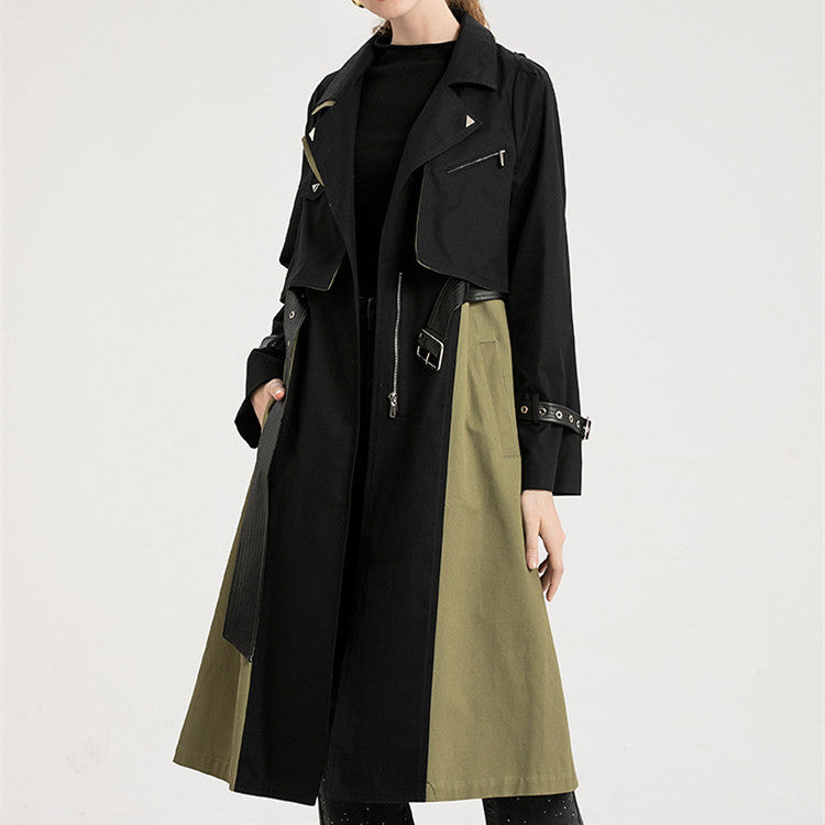 New Retro Color Matching British Style Trench Coat