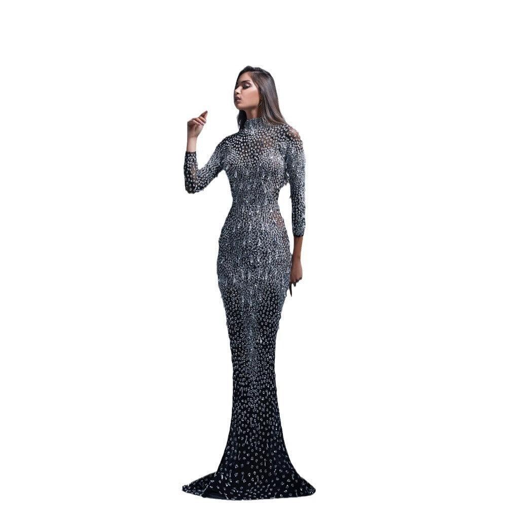 Bronzing Long Sleeve Slim Fit Sexy Evening Dress