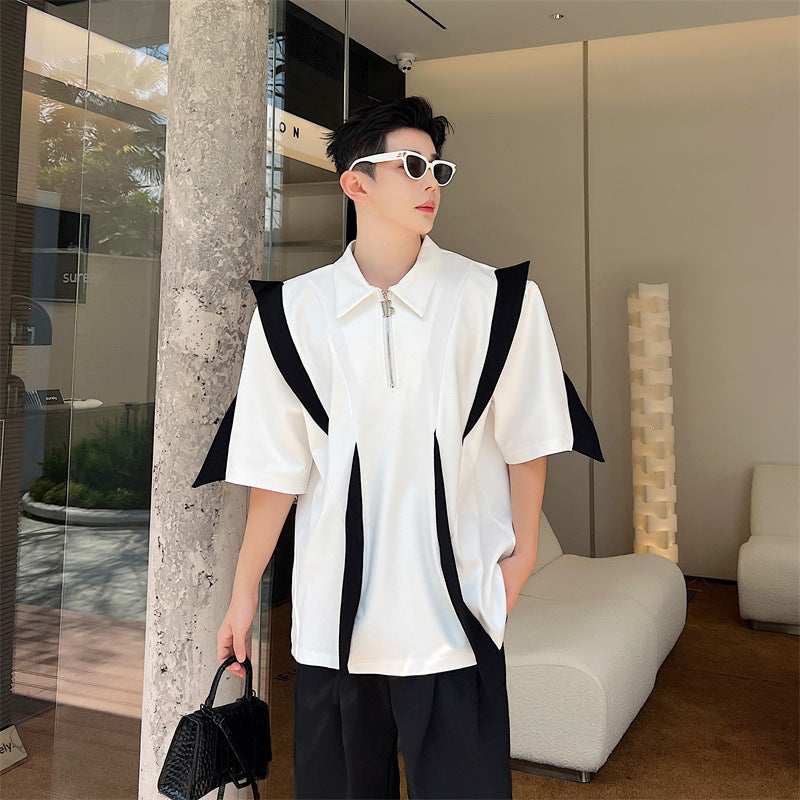 Chemise à manches courtes de couleur contrastée