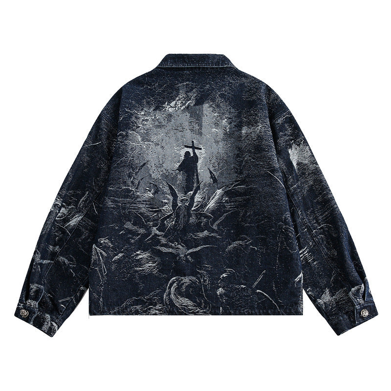 American-style Retro Back Printed Denim Jacket