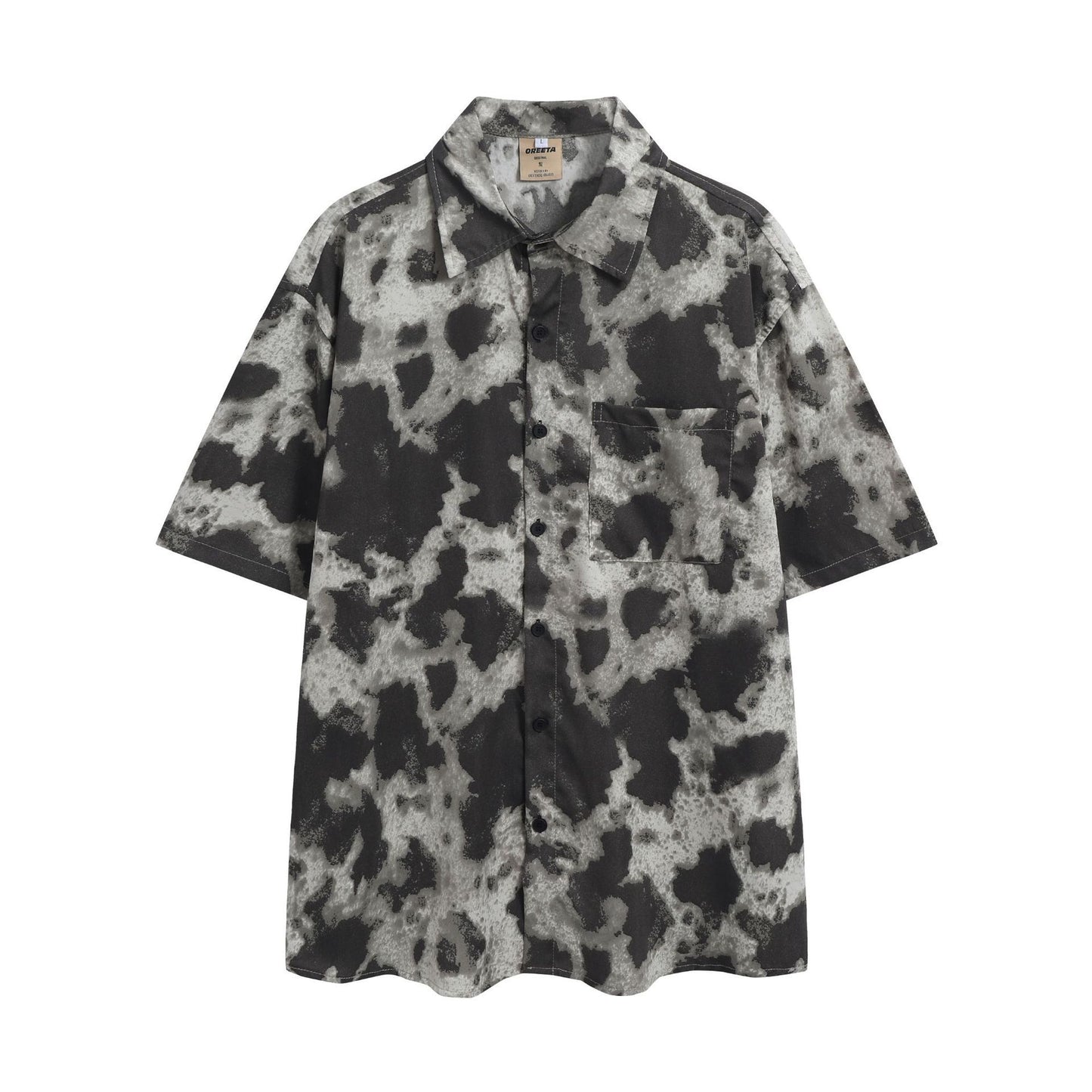 Summer Beach Short Sleeve Men Loose-fitting Retro Style Printed Shirt