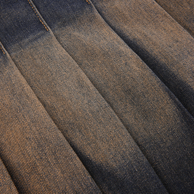 High Waist Lace-up One-piece Washed Denim Skirt