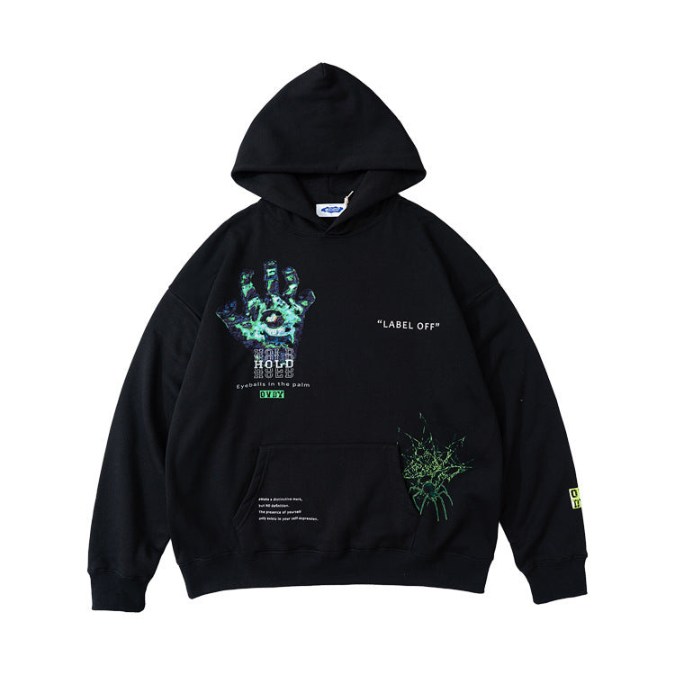 Letter Print Loose Hooded Fleece Sweatshirt