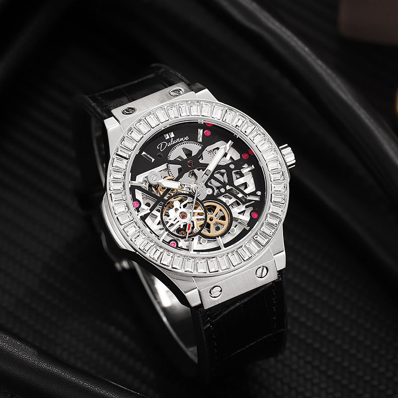 Automatic Fashion Diamond Studded Hollow Movement Mechanical Men's Watch