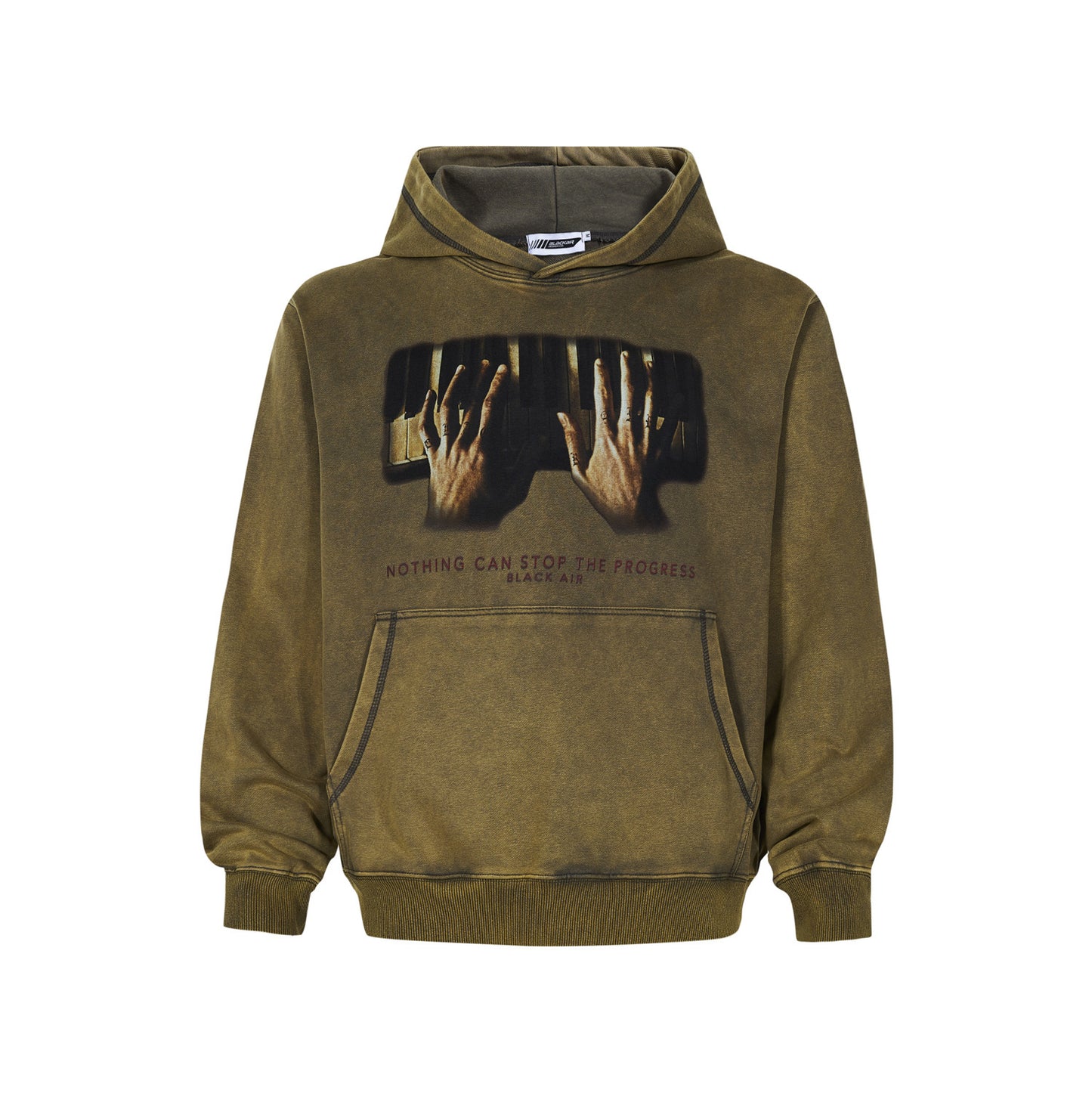 New American Street Piano Hand Print Washed And Worn Hooded Sweater Men