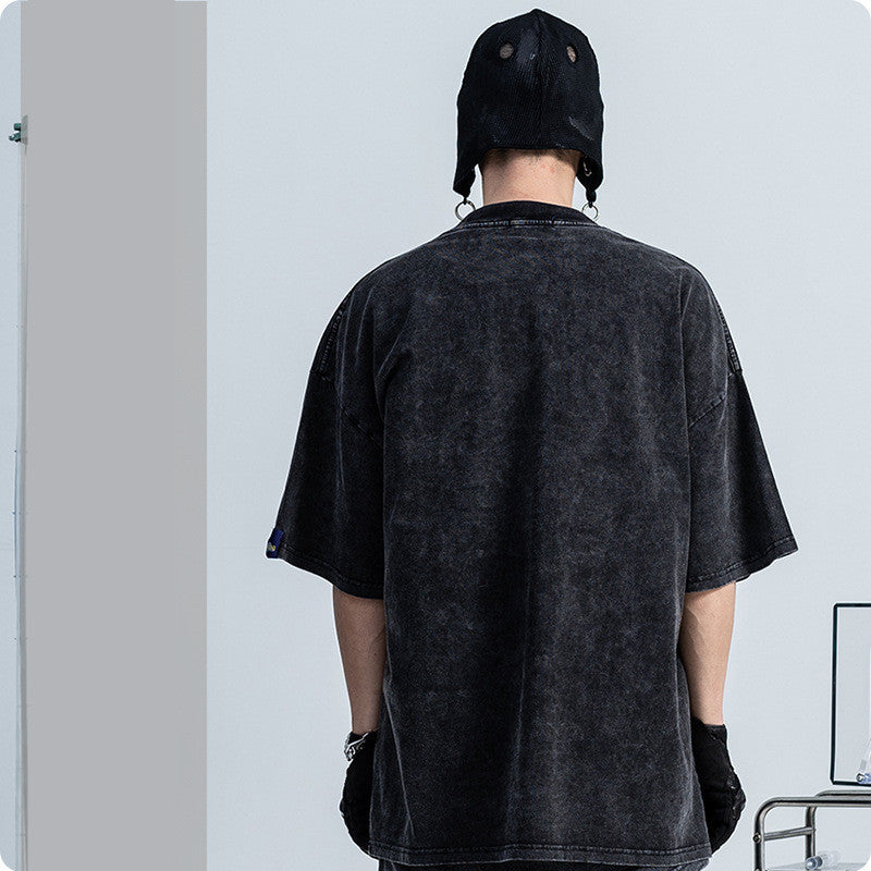 Vintage Dark Wash Distressed Short Sleeves