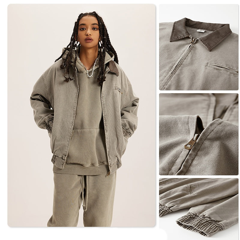 Men's And Women's Washed Vintage Old Lapel Jacket