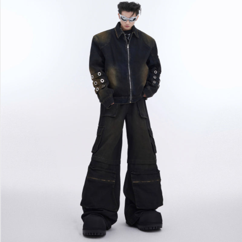 Retro Do The Old Cowboy Coat Zipper Large Pocket Overalls