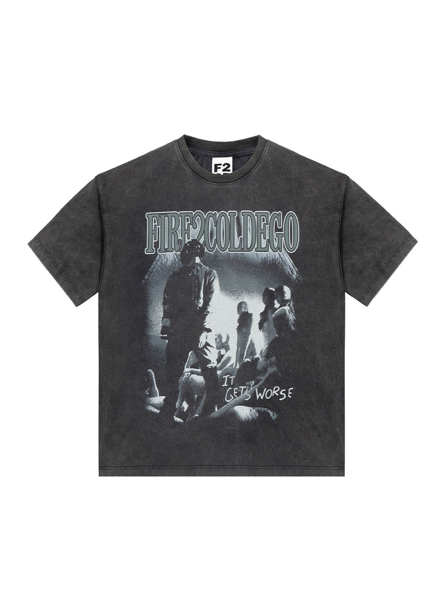 High Street Men's Washed Old Vintage Printed Short Sleeves