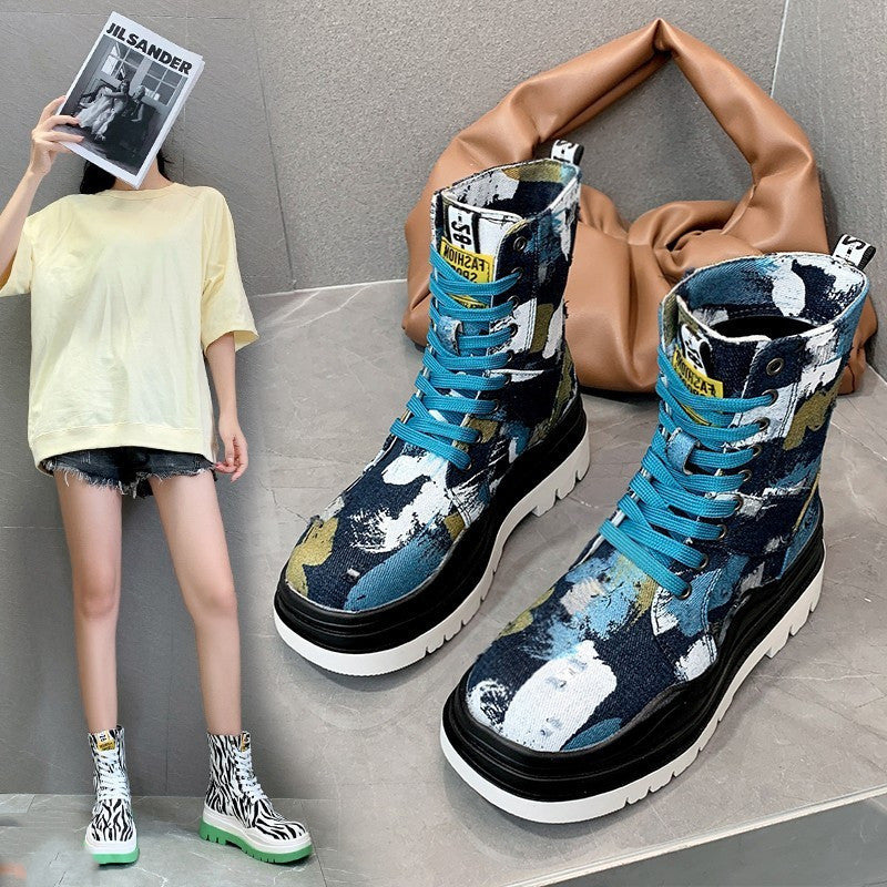 Fashion Canvas Platform Casual Short Boots