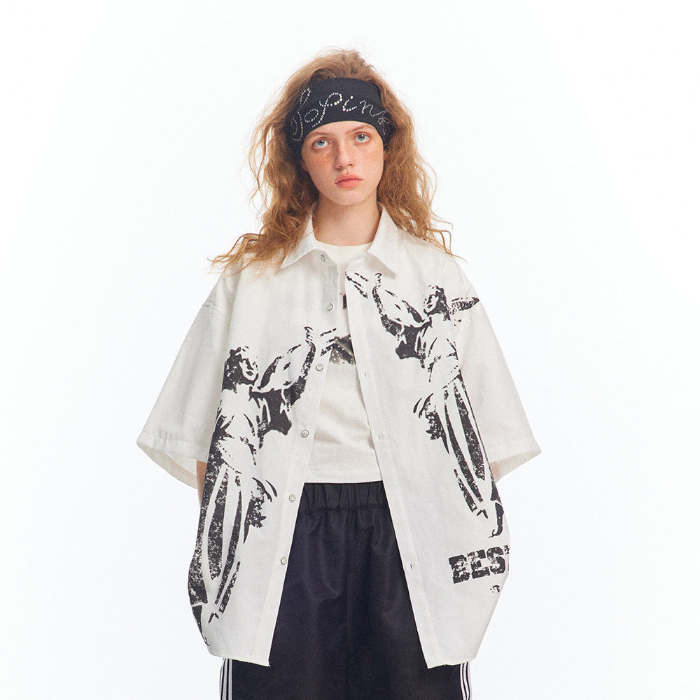 Chemise décontractée à imprimé noir et blanc pour homme