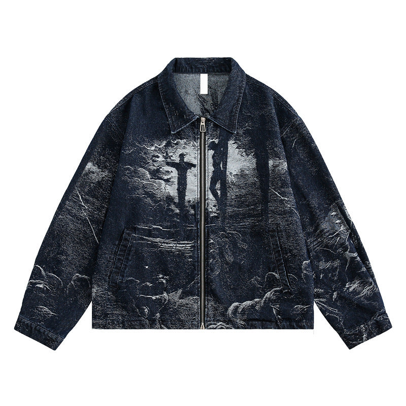 American-style Retro Back Printed Denim Jacket