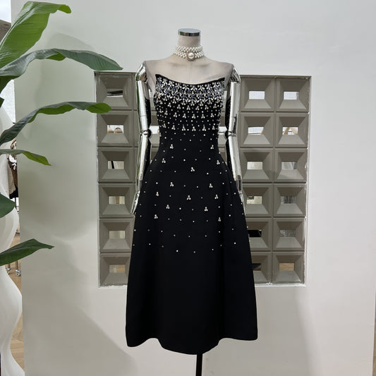 Handmade Rhinestone Heavy Industry Waist Tube Top Dress