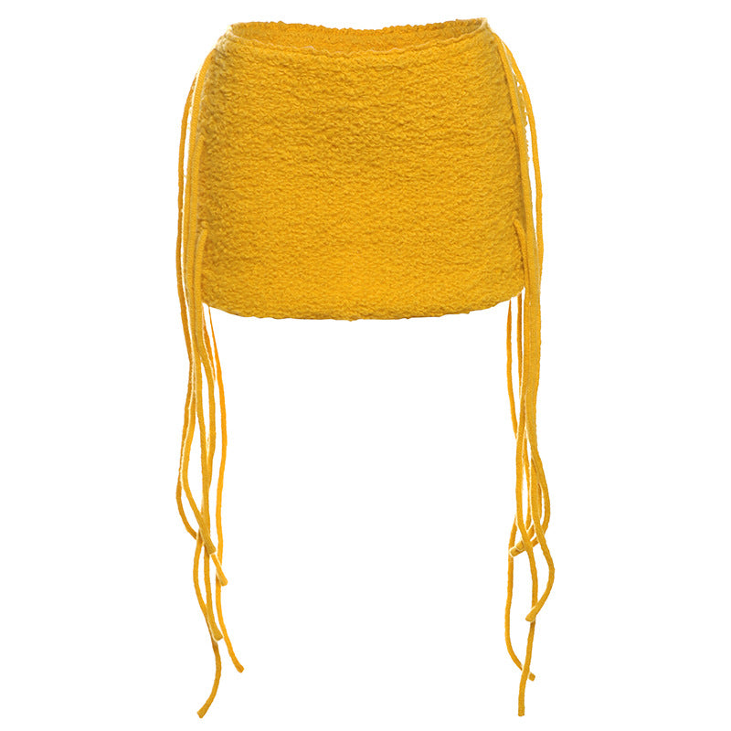 New Creative Street Trend Solid Color High Waist Tight Knitted Tassel Hip Skirt