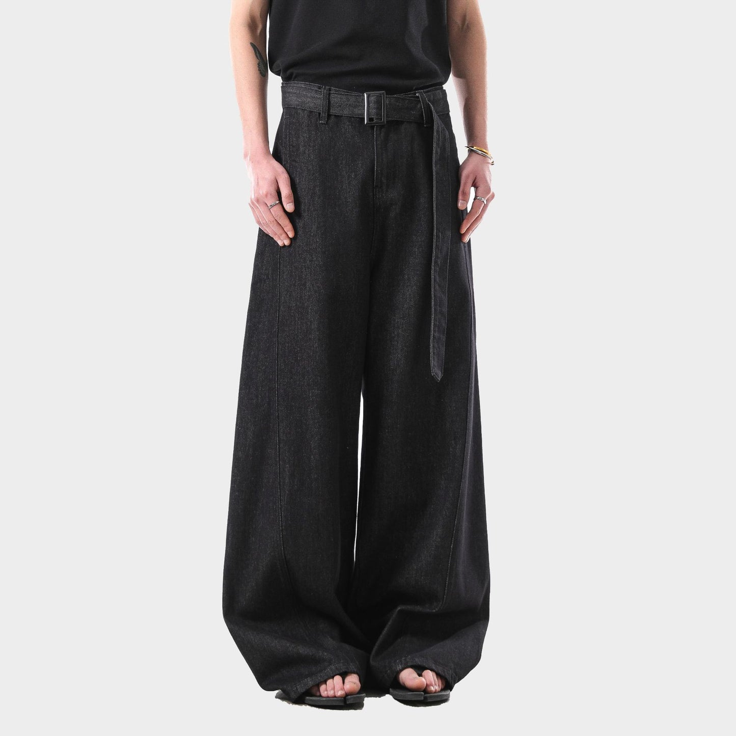 American Retro Black Gold High Waist Straight Jeans