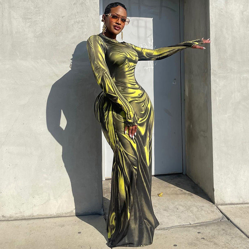 Printed High Waisted Slim Fit Dress