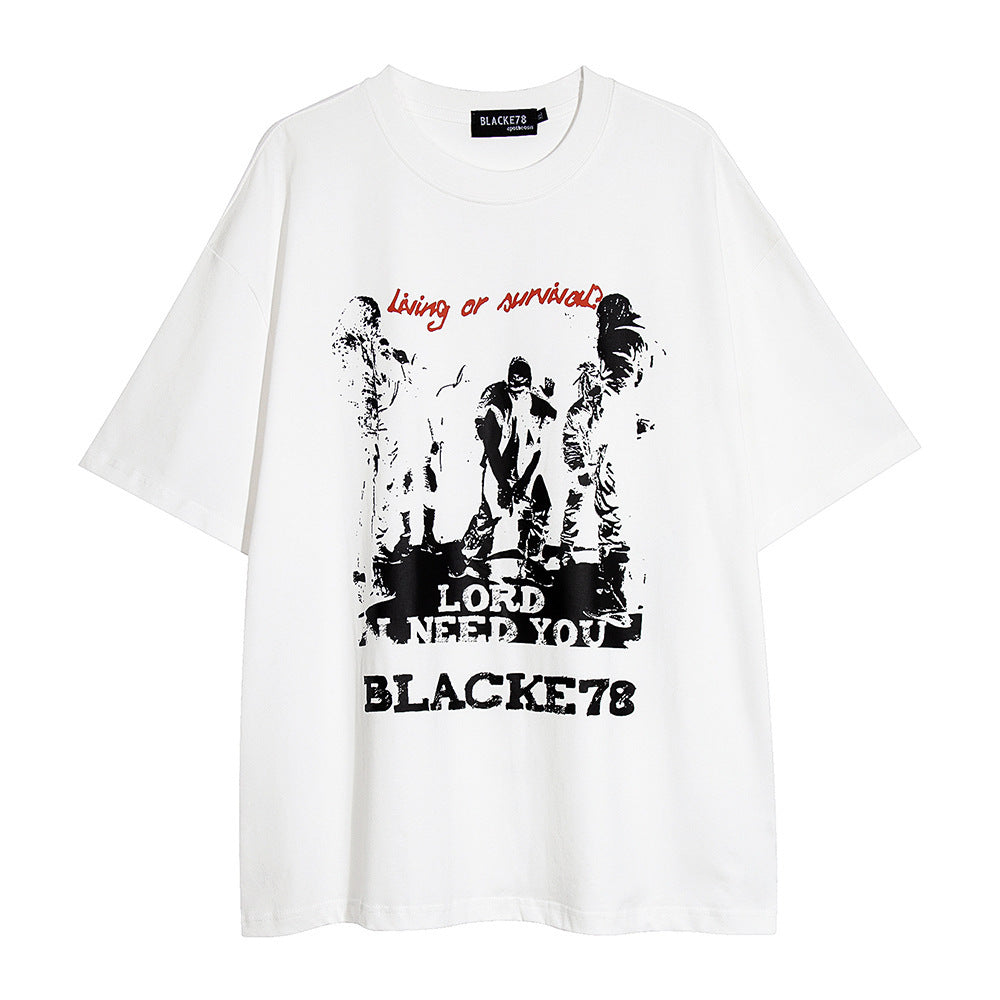 Character Abstract Printing Short-sleeved T-shirt Men