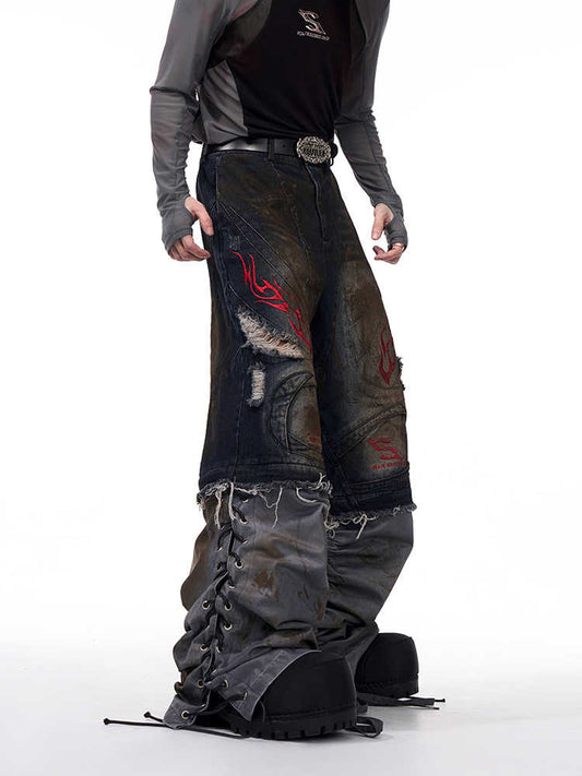 Jeans rétro pour hommes avec jambes de pantalon détachables