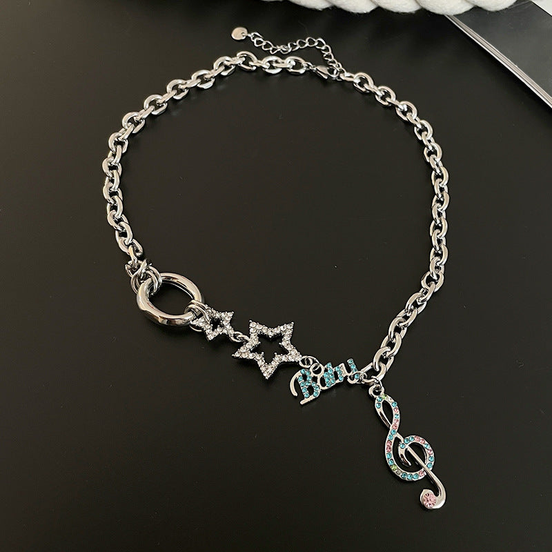 Sweet Cool Personality Note Star Necklace Female Light Luxury Niche Instagram Hip Hop