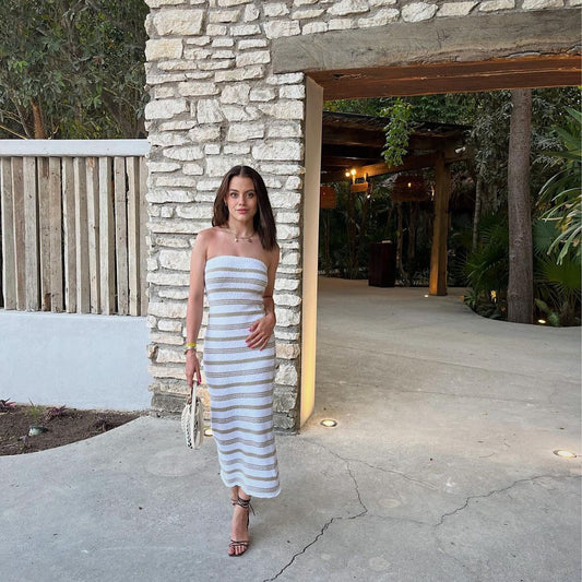 Striped Tube Top Tight Skirt Slim Fit Women