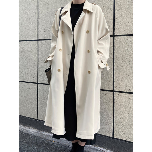 Autumn Drape British Style Loose Mid-length Over-the-knee Windbreaker Jacket Women