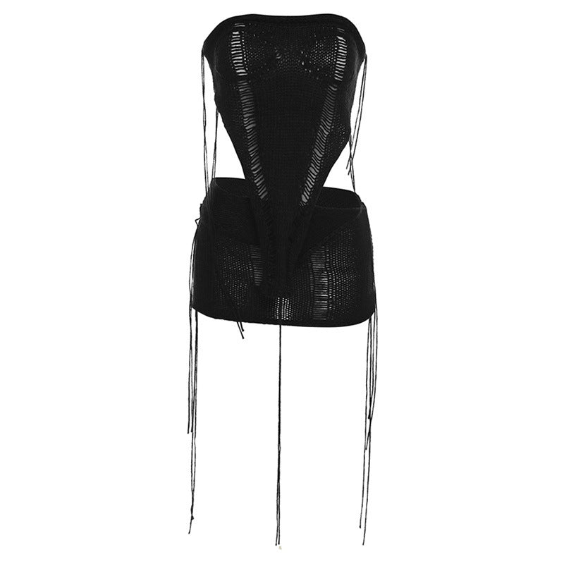 Women's New Knitted Bra Top High Waist Wrap Hip Short Skirt Set