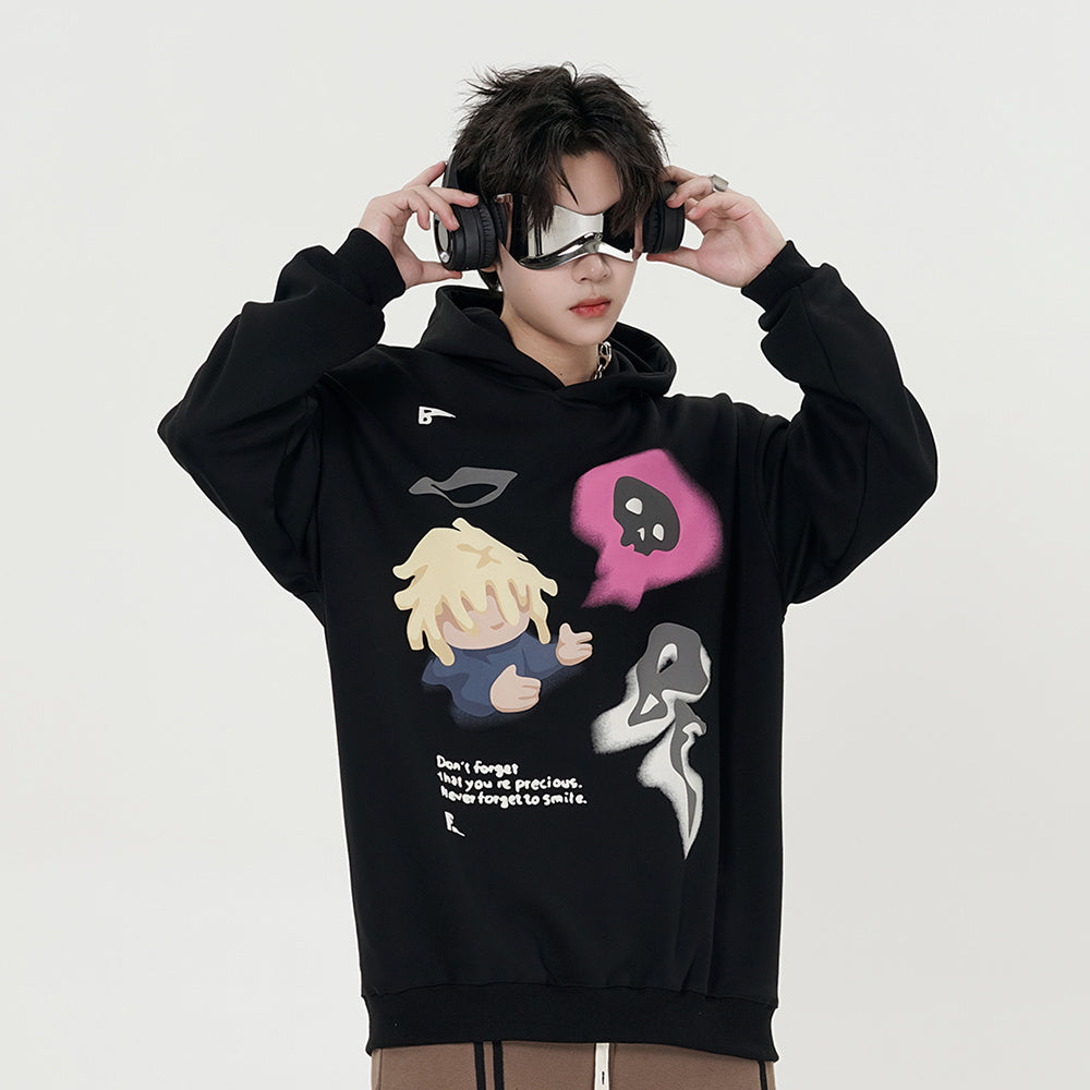 Sweat à capuche imprimé dessin animé tendance pour hommes