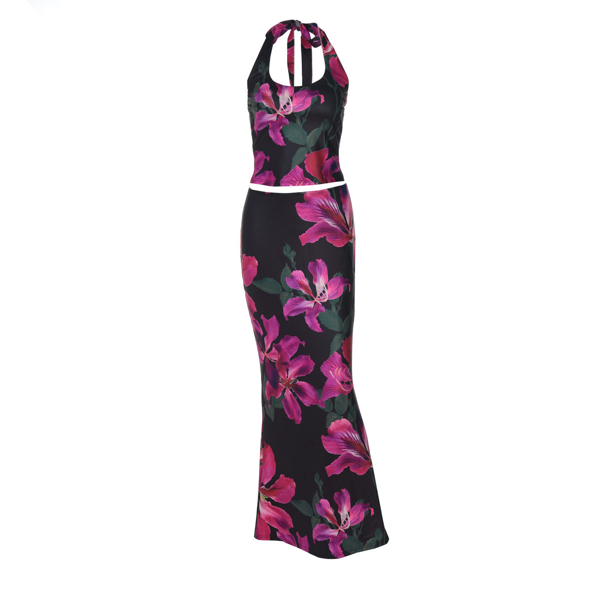 Fashionable Printed Sexy U-Neck Tank Top And Slim-Fit Skirt Set