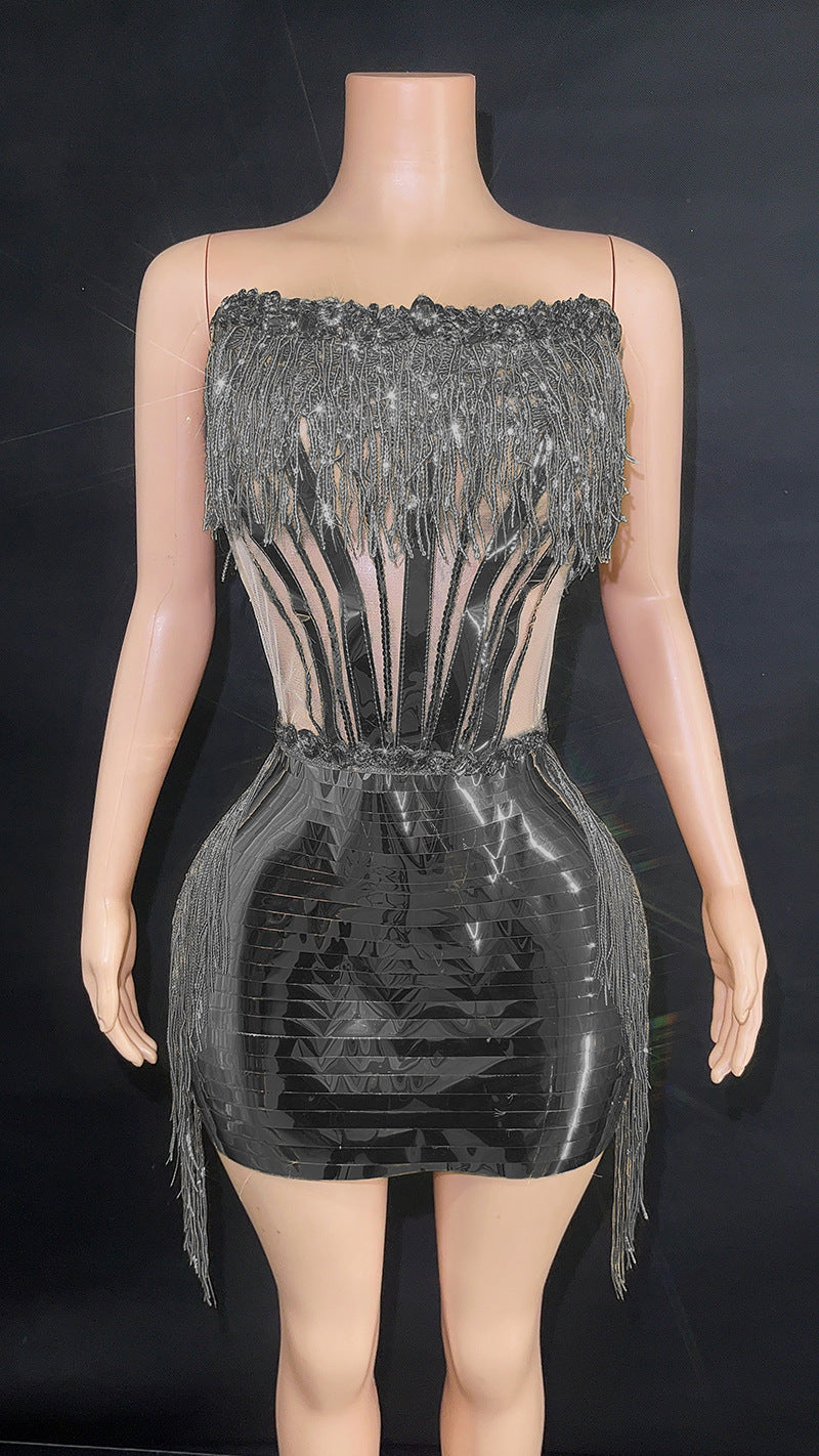 Fashion Hip Tassel Tube Top Short Skirt