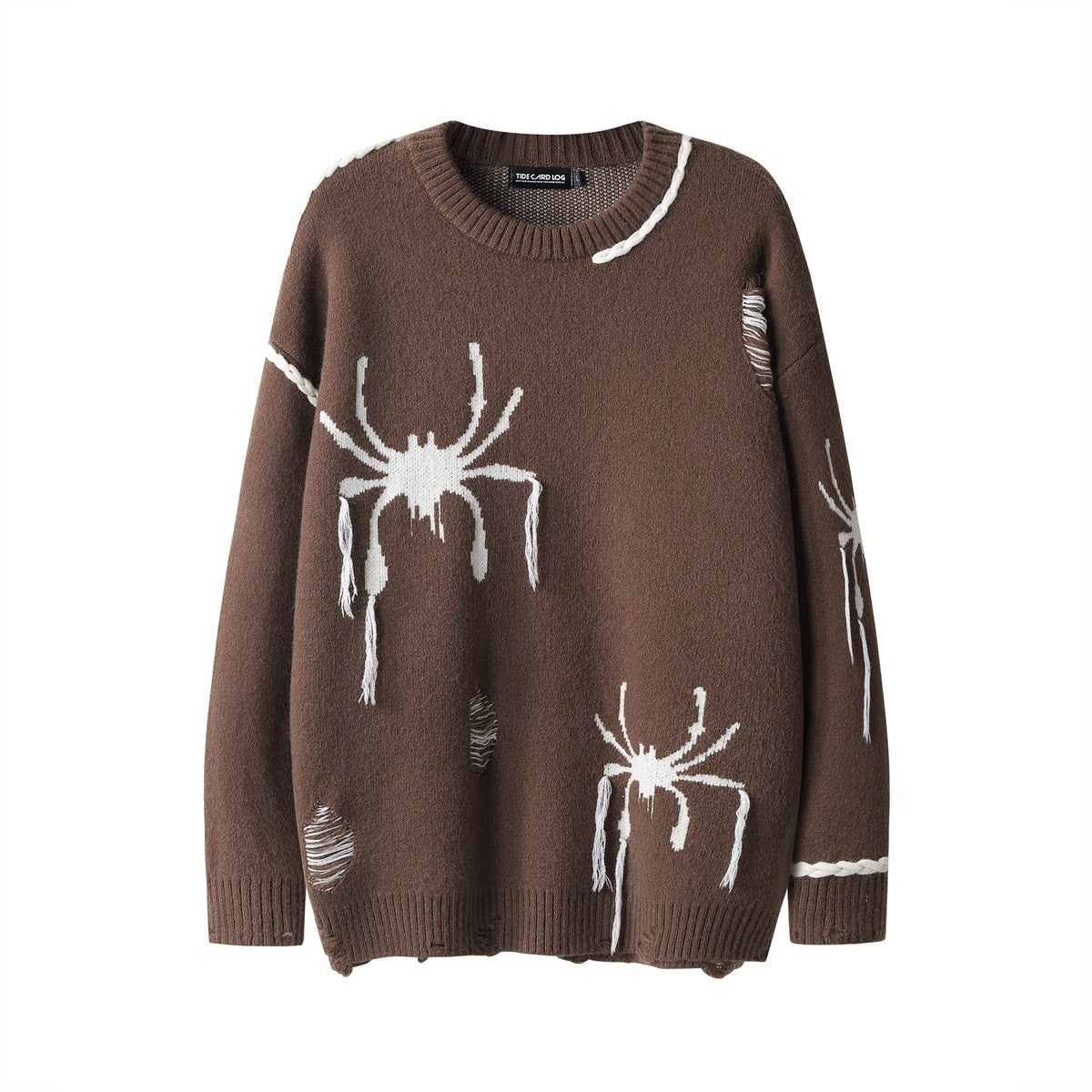 High Street Spider Jacquard Burr Contrast Color Rope Knitted Sweater