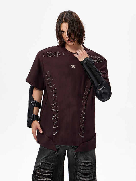 Pin Short Sleeve Stitching Boys Padded Shoulder T-shirt