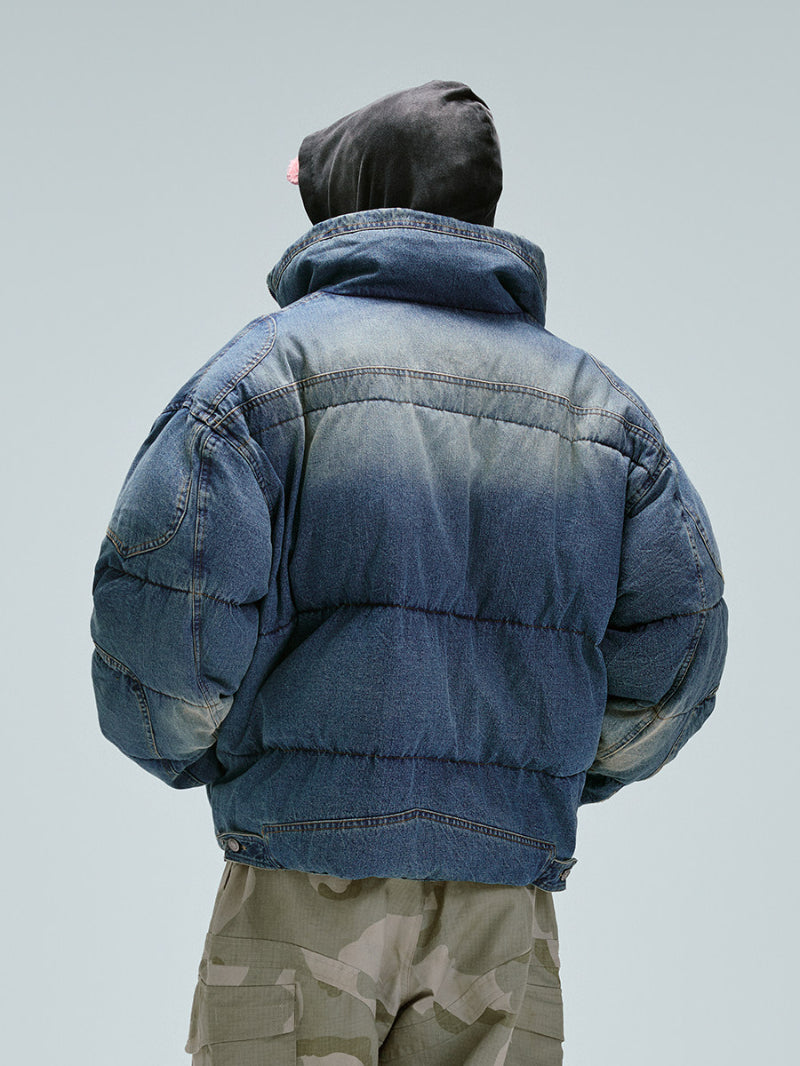 Loose-fit Cotton-padded Jacket With A Washed Vintage Look Roomy Padded Denim Coat For Extra Warmth