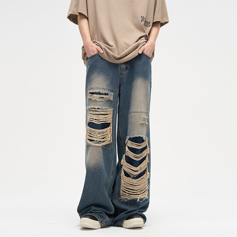 Jeans de niche American Street Patch Ripped Design Sense