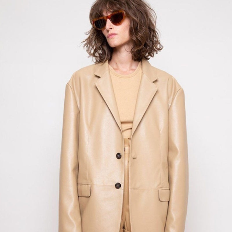 Leather Loose Profile Long-sleeved Cardigan Casual Jacket