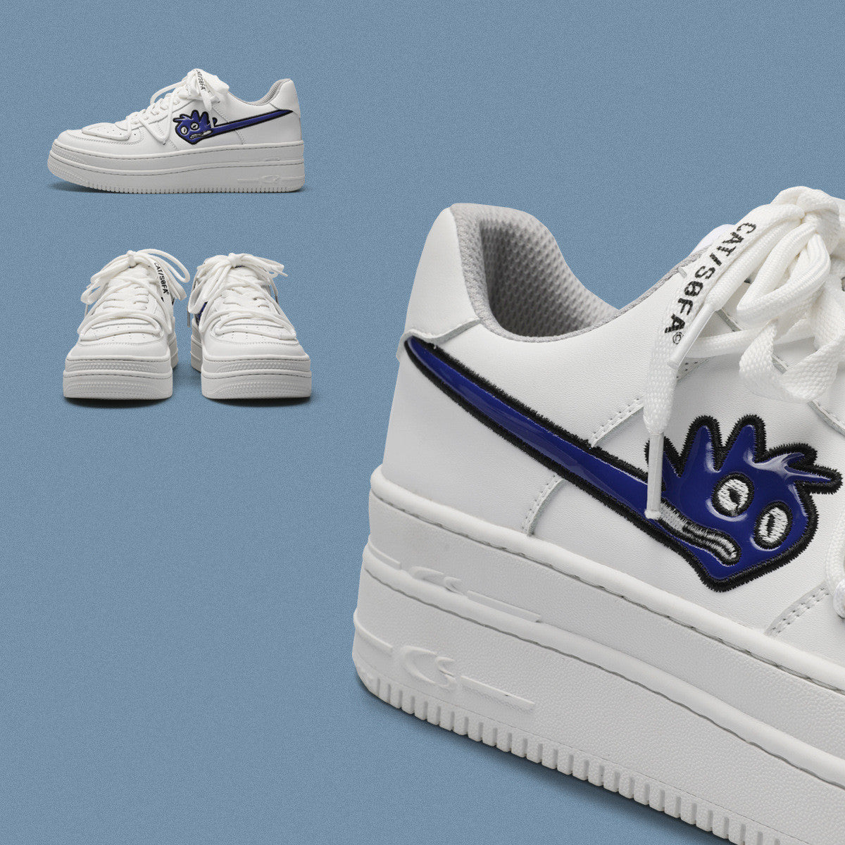 White Shoes Men's Double Bottom Breathable Platform Sneakers