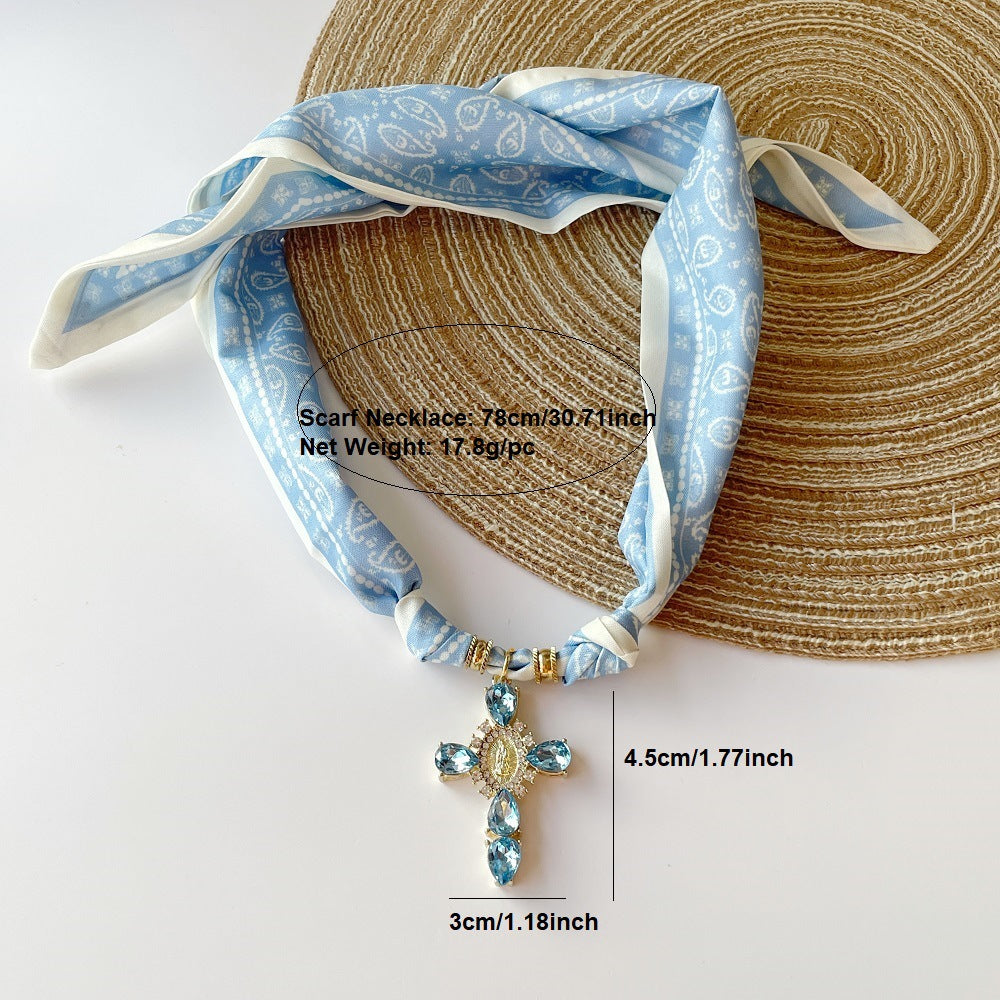 Light-luxury Elegant Printed Silk Scarf Necklace