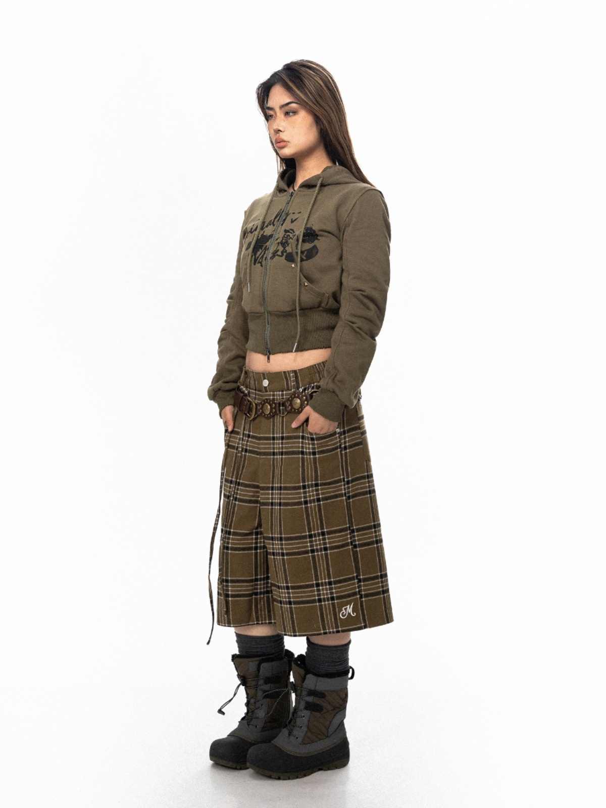 Retro Plaid Pants Loose Casual Straight-leg Wide Leg Shorts