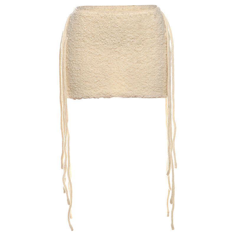 New Creative Street Trend Solid Color High Waist Tight Knitted Tassel Hip Skirt