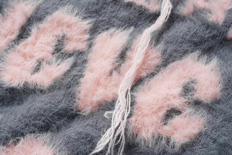 Pull en maille à lettres et pompons pour homme, style rétro, marque contrastée.