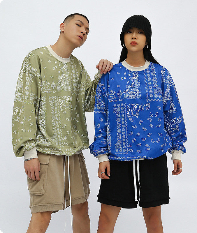 New Cashew Flower American Loose Crewneck Sweater