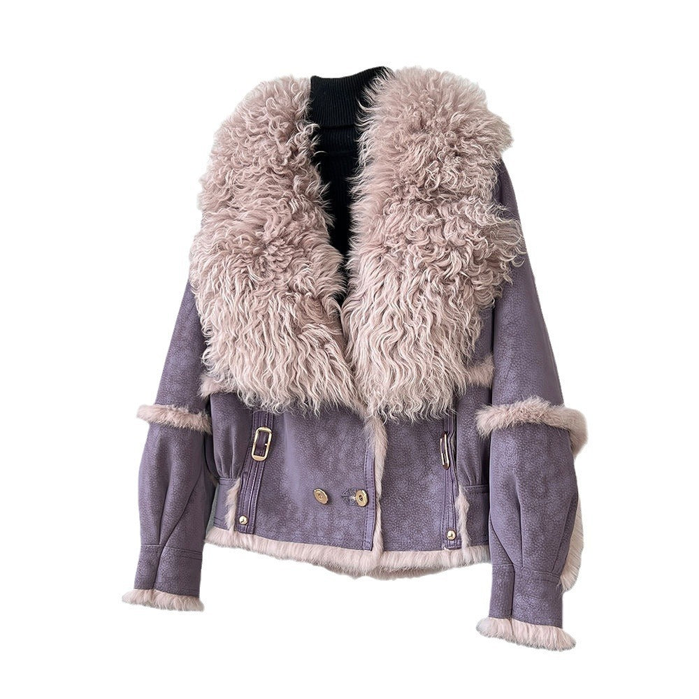 Fur Integrated Short Chic New Sheepskin Collar Rabbit Fur Warm Coat