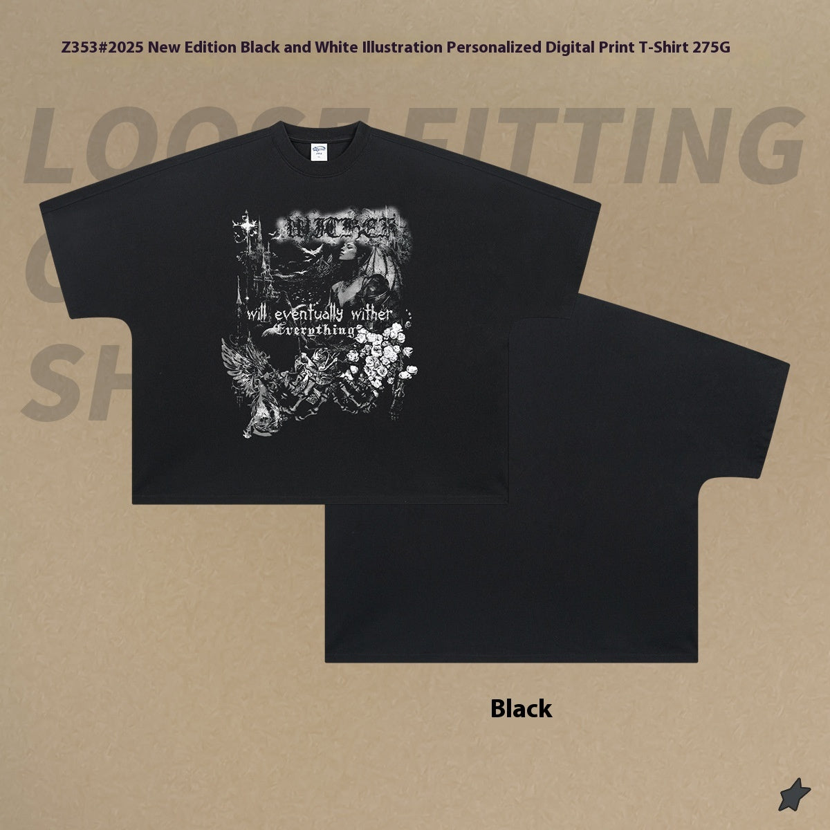 T-shirt imprimé personnalisé avec illustration en noir et blanc pour homme