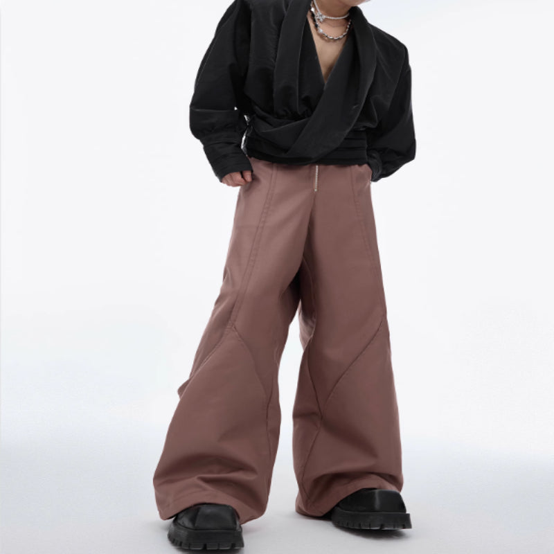 Double-layer Stitching Suit Pants Metal Button Design Casual Pants