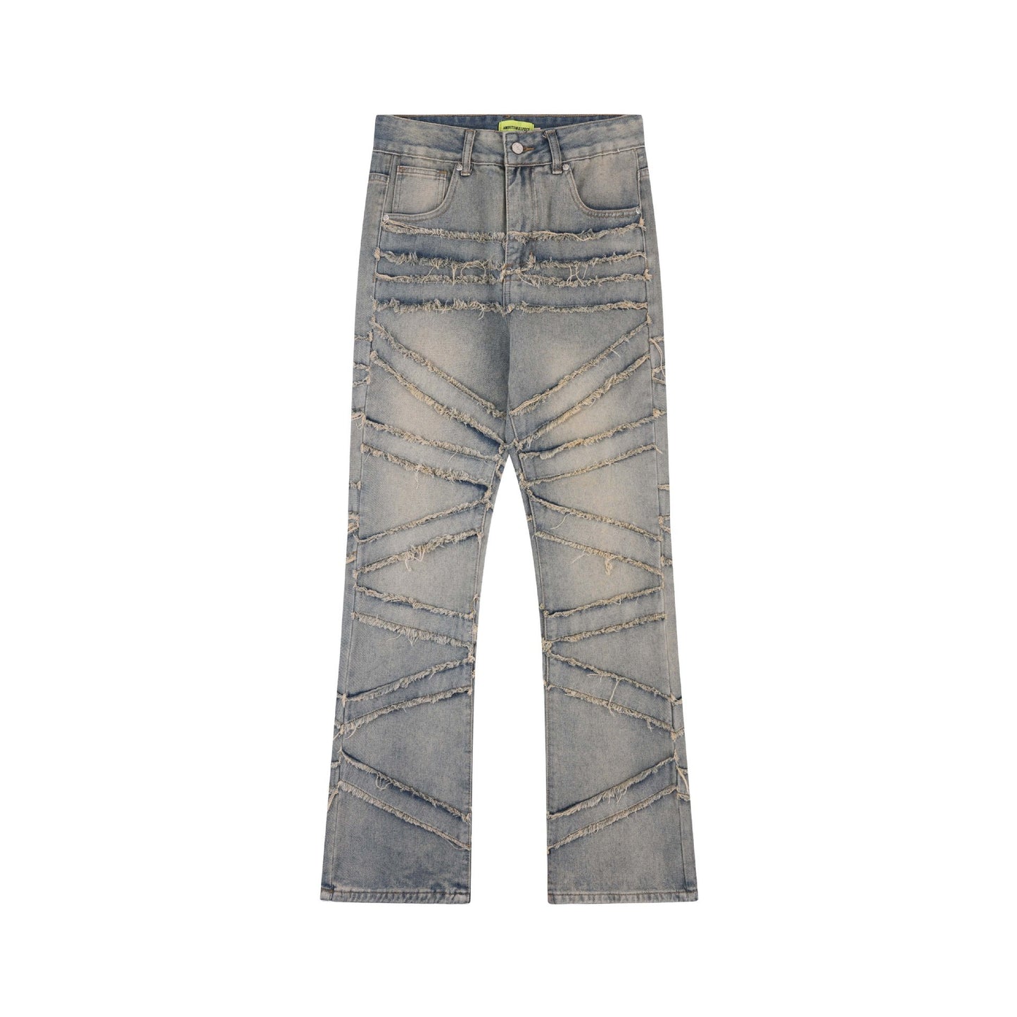 High Street American Washed Distressed Stitching Jeans With Whiskers Men
