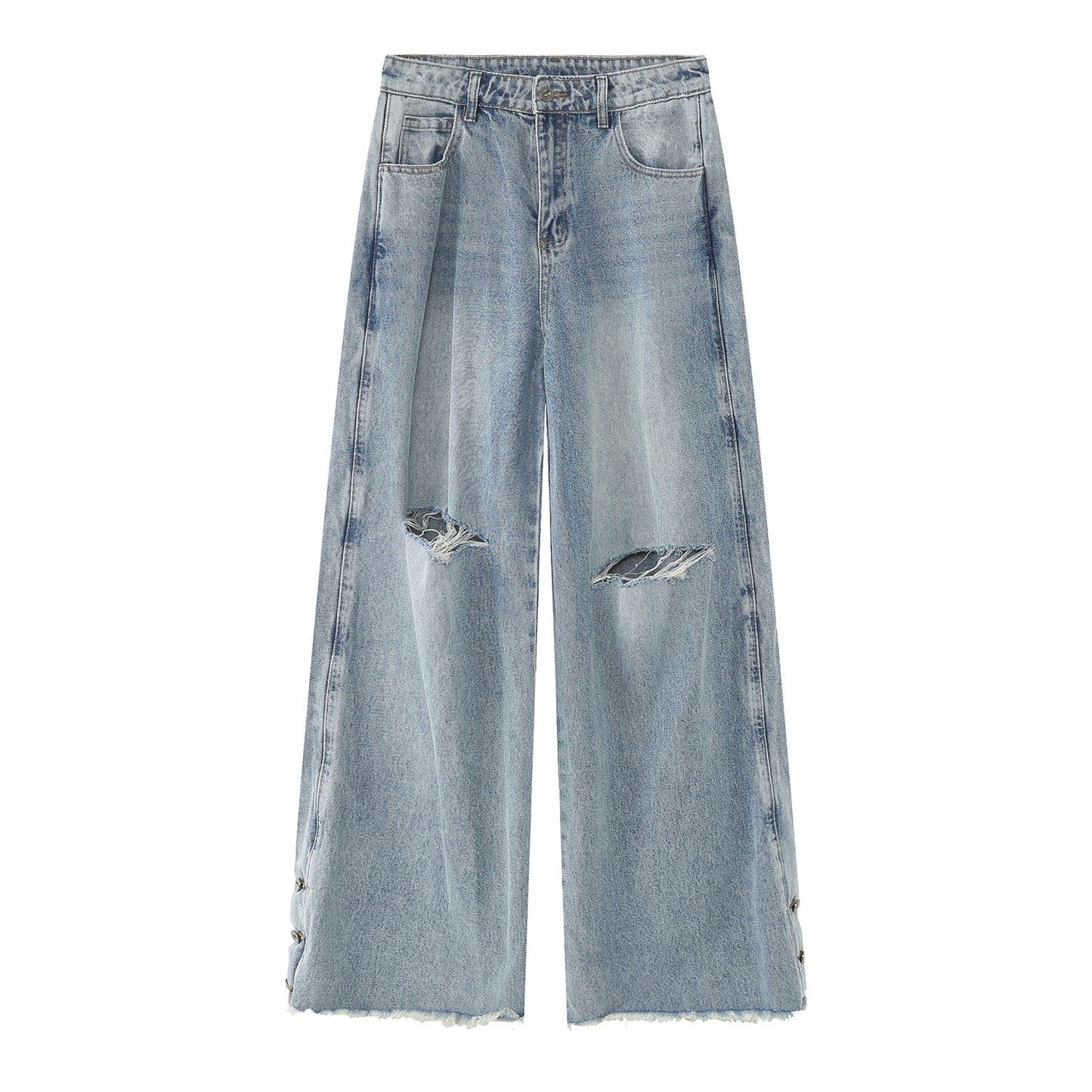 Casual Korean Style Denim Trousers Loose Mop Ripped