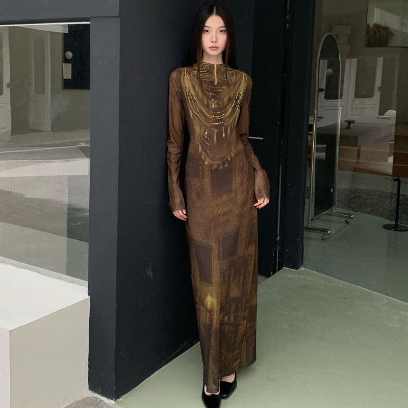 Retro Fitted Waist Slimming Long-Sleeve Dress For Women