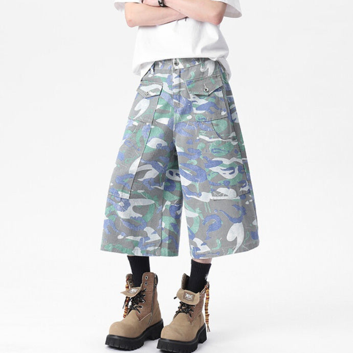 Pantalon court en denim américain avec poches et camouflage