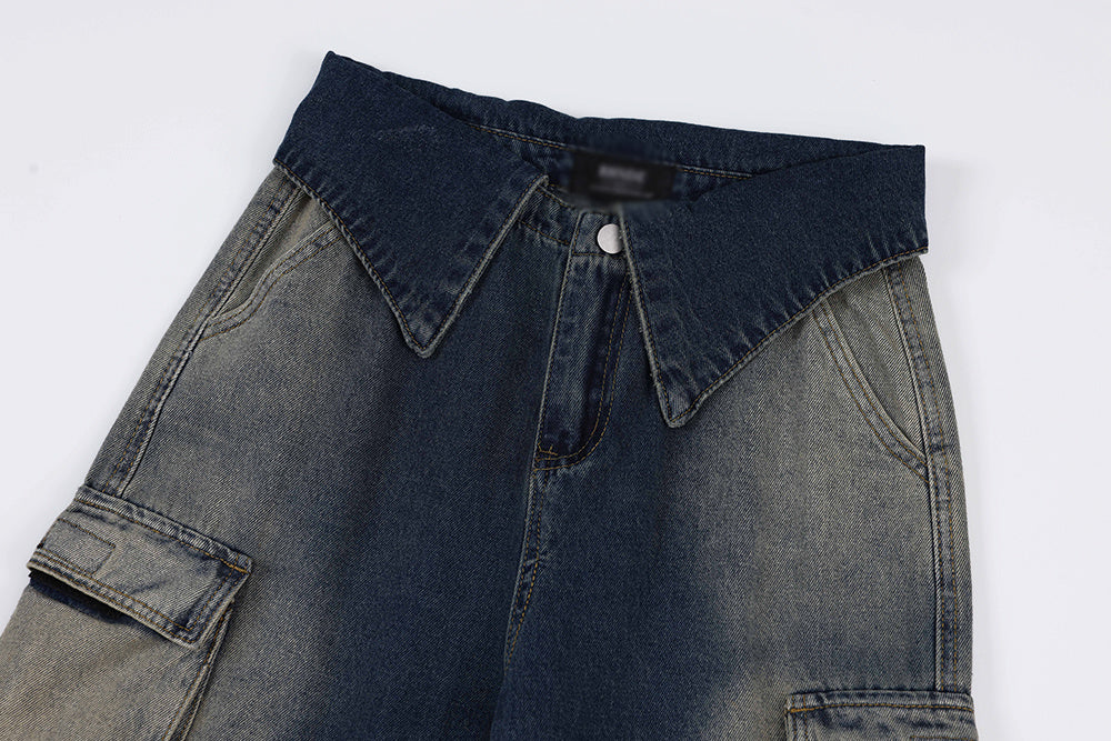 Design Loose Cool Multi-pocket Contrast Color Inkjet Trousers